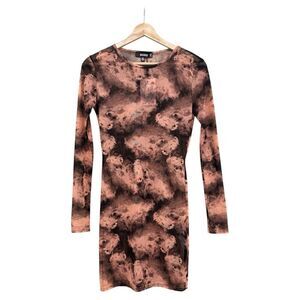 Missguided + Long Sleeve Acid Wash Sheer Dress NWT